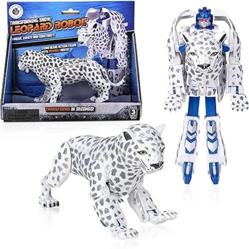 Forest Twelfth Snow Leopard Jungle Animal Transforming Action Figure Changes from Detailed Animal Toy to Unique Robot Toy in Seconds Great Gift for Both Girls and Boys (5" Snow Leopard)