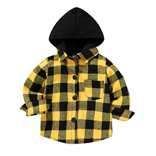 YOUNGER STAR Toddler Kids Boys Girls Flannel Hooded Plaid Shirt Button Baby Red Plaid Shirt Plaid Shirt Hooded Clothes