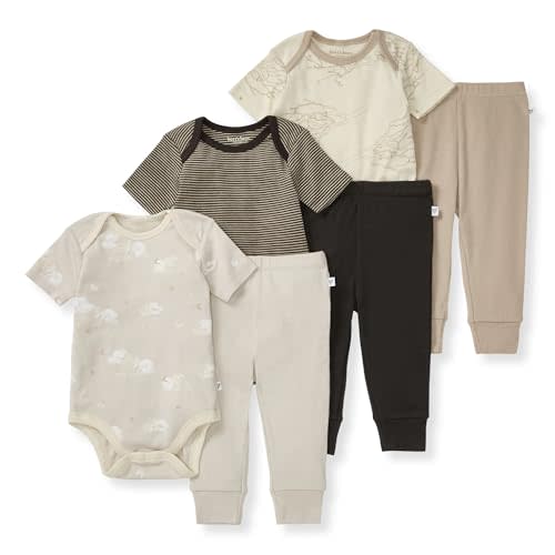 Burt's Bees Baby Unisex Baby 6-Piece Bodysuit and Pant Set, 100% Organic Cotton Infant Outfit Baby Essentials