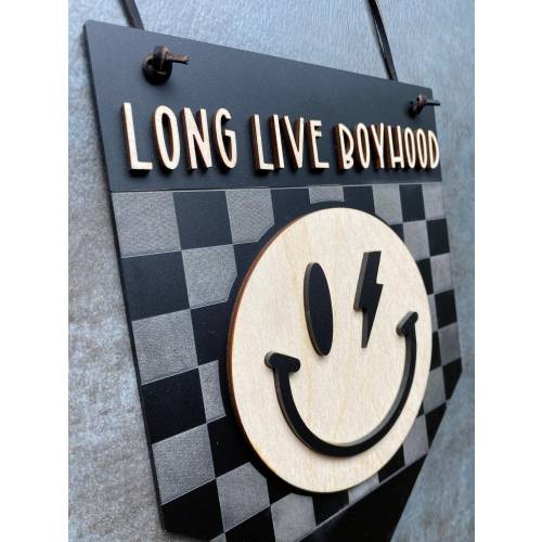 Rad Little Dude Sign - Smiling Sign - Checked Sign - Boys Room - Lightening Bolt - Black Checked - Nursery Decor