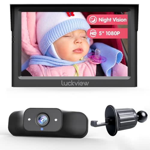LUCKVIEW BM1 Baby Car Camera with Air Vent Clip, 5'' 1080P Monitor with IR Night Vision, 3X Zoom for Back Seat Rear Facing, 5 Mins Easy Installation