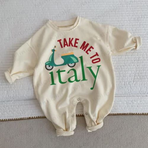 TAKE ME TO ITALY Baby Toddler Beige Romper