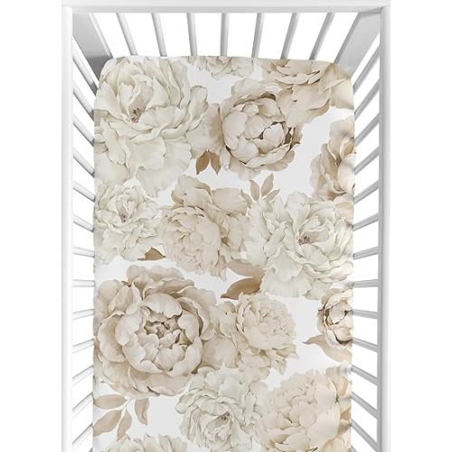 Sweet Jojo Designs Fitted Baby Crib Sheets (Shabby Chic Boho Floral) for Girls, Infant Nursery, Toddler Room - Standard Size (Taupe, Neutral, Bohemian, Vintage, Watercolor, Shabby Chic, Farmhouse Tan)