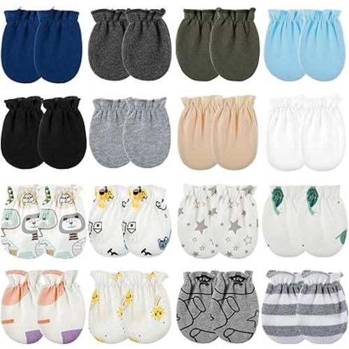 16 Pairs Baby Mittens Newborn Mittens Baby Gloves 0-6 Months Baby Hand Mittens Mittens for Newborn Baby Boy No Scratch Elastic Baby Gloves For Infant Baby Newborn Essentials(Multi-colors)