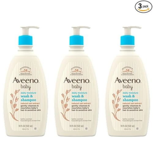 Aveeno Baby Gentle Body Wash & Shampoo with Natural Oat Extract, Tear-Free, Paraben-Free & Phthalate-Free Formula for Baby’s Sensitive Hair & Body, Lightly Scented, 18 fl. oz, 3 Pack