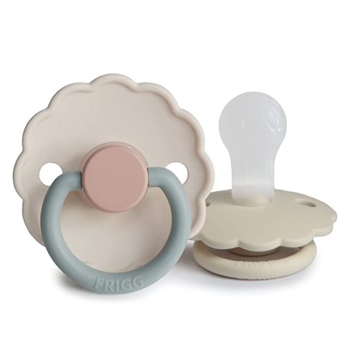 FRIGG Daisy SilkySoft Silicone Baby Pacifier | Made in Denmark | BPA-Free (Cotton Candy/Sandstone, 0-6 Months)