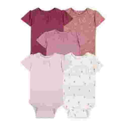 Little Star Organic Baby Girl 5Pk Short Sleeve Bodysuit, Size Newborn - 24M