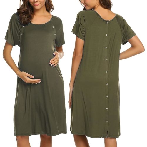 Ekouaer Women’s Nursing/Delivery/Labor/Hospital Nightdress Short Sleeve Maternity Nightgown with Button S-XXL
