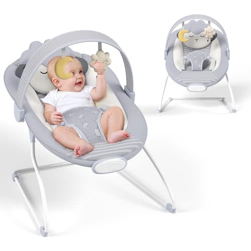 Baby Bouncer Seat, Portable Baby Bouncer, Soothing Vibrations Infant Seat with Removable Toy Bar, 0-6 Months 6-20 lbs(Gray)