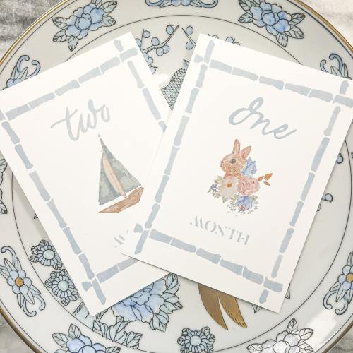 Boy&#39;s Watercolor Milestone Set | Monthly Cards | Baby Shower Gift | Milestone Cards | Watercolor Month cards |  Sailboat | Baby Gifts |