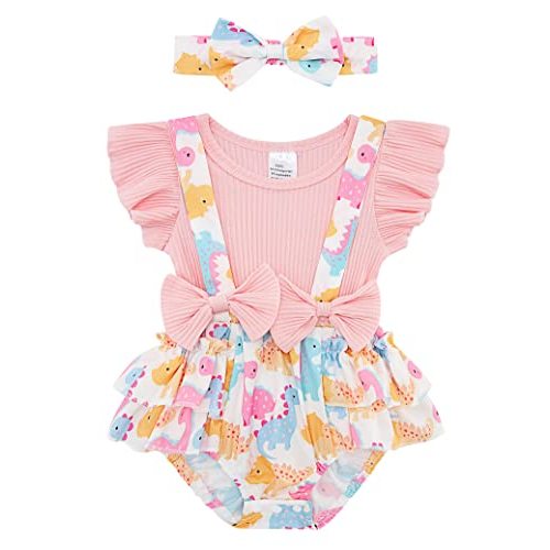 UNICOMIDEA Baby Girls Clothes 0-18 Months Bodysuit Ruffle Sleeve Newborn Outfit Romper with Headband