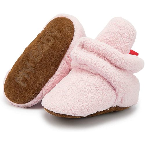 HsdsBebe Unisex Newborn Baby Cotton Booties Non-Slip Sole for Toddler Boys Girls Infant Winter Warm Fleece Cozy Socks Shoes