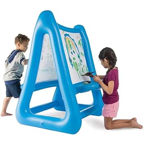 HearthSong Double-Sided Indoor/Outdoor Inflatable Easel with Paint, Sponges, and Paintbrushes, 35"L x 31"W x 50"H