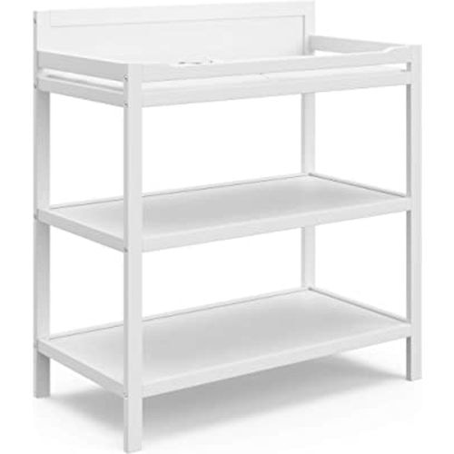 Storkcraft Alpine Changing Table (White) – GREENGUARD Gold Certified Nursery Changing Table, Includes Water-Resistant Changing Pad, 2 Shelves for Nursery Storage and Organizing
