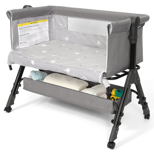 3 In 1 Infant Bassinet Crib Side Sleeper, Crib Side Crib, Adjustable Infant Bassinet With Wheels, Storage Basket, Mattress, Easy To Assemble And Fold Portable Infant Bassinet | Wayfair CA