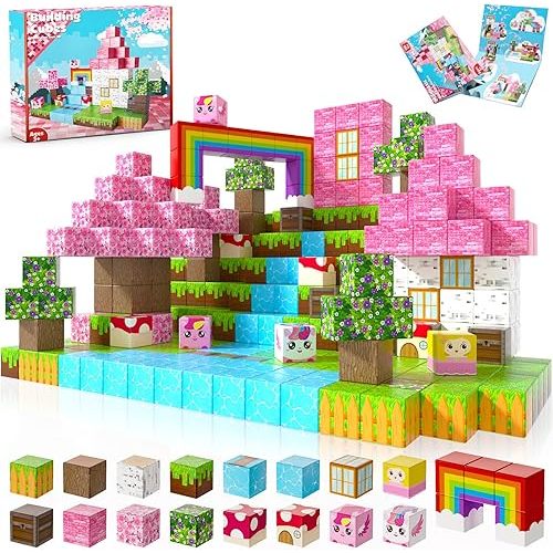 Magnetic Blocks - 100PCS Building Blocks Unicorn Cubes - Toys for Montessori Toddler Christmas Birthday Gifts - STEM Sensory Toys for 3 4 9 10 Year Old Girl