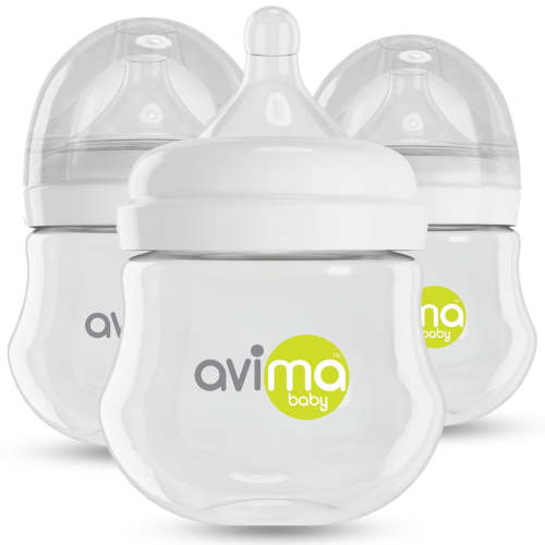 Avima Anti-Colic Baby Bottle, BPA-Free, Wide Neck, Slow Flow, 4 oz, Stage 1 Nipple - SET OF 3