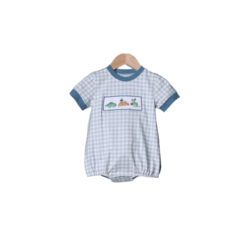 Smocked Dinosaur Sage Gingham Bubble