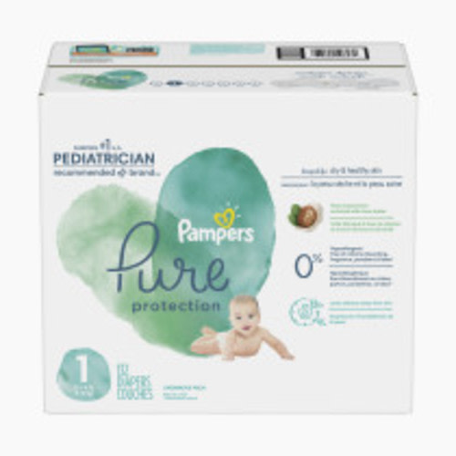 Pampers Pure Protection Diapers, Size 1, 132 Count - Hypoallergenic, Shea Butter Enriched, 12 Hour Leakage Protection