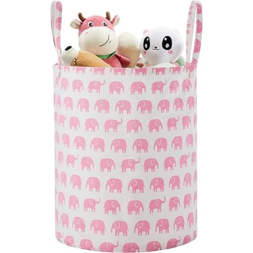 TECHMILLY Large Storage Basket for Girls and Boys, Collapsible Laundry Hamper with Long Handles, Toy Bins for Nursery, Kids Room Décor