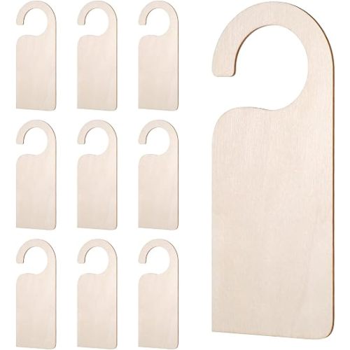 10 Pack Unfinished Wooden Door Knob Sign, Blank Double Sided Hanger Plaque Natural Wood Door Sign for Office, Room, Hotel DIY Craft Project Message Notes Memo Board