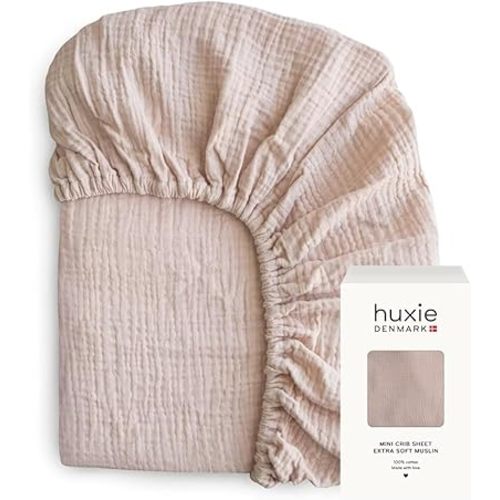 24 x 38 Mini Crib Sheets - Organic Cotton Muslin Fitted Crib Sheet Fitted for Pack and Play - Ultra-Soft and Breathable Crib Sheets for Boys and Girls (Blush)