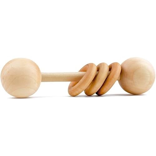 Wood Baby Rattle Teether by Homi Baby, Perfect Montessori Grasping Teething Toy for Babies, Handmade in The USA, Sealed with Organic Virgin Coconut Oil & Beeswax (Natural)