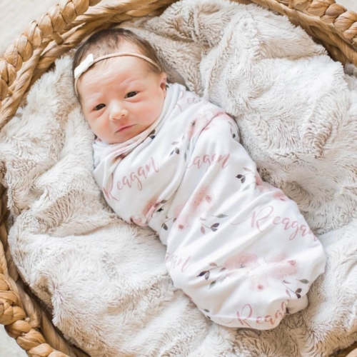 Millie's Dusty Rose Garden Personalized Baby Name Swaddle Blanket