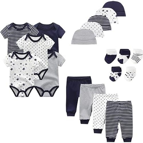 JELYLOVE Unisex Baby Boy Girl Layette Sets Bodysuits Pants And Accessories 19 Packs Comfort Infant Outfit New Born Essentials