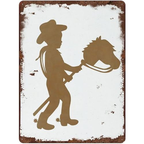 Little Cowboy Vintage Tin Sign Hobby Horse Wall Art Western Nursery Nursery Wall Sign Decor Children's Room Art Boy's Decor Fun Decorative Sign for Home 8x12 Inch