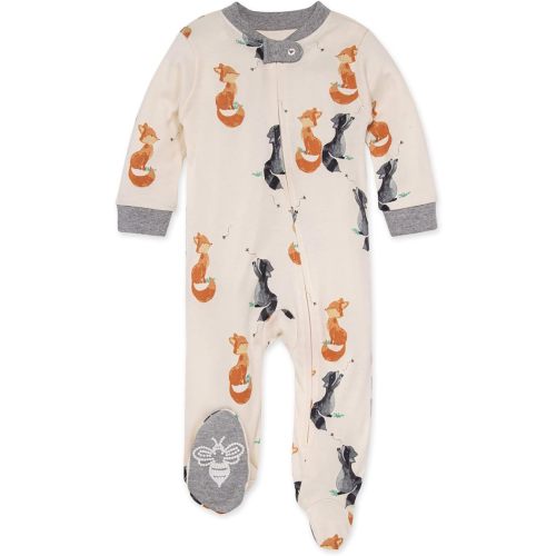 Burt's Bees Baby baby-boys Sleep and Play Pjs, 100% Organic Cotton One-piece Zip Front Romper Jumpsuit Pajamas - 6 Months - Catching Bees