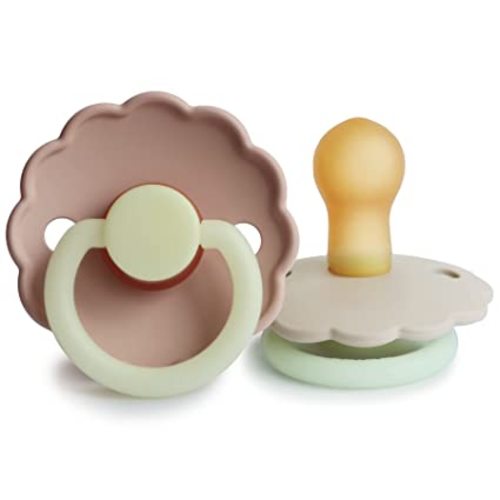 FRIGG Daisy Night Natural Rubber Baby Pacifier | Made in Denmark | BPA-Free (Blush/Cream, 0-6 Months) 2-Pack