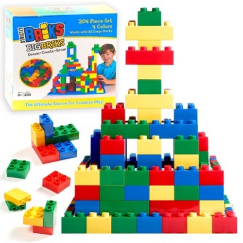Strictly Briks Toy Large Building Blocks For Kids and Toddlers, Big Bricks Set, Blue, Green, Red, and Yellow, 204 Pieces