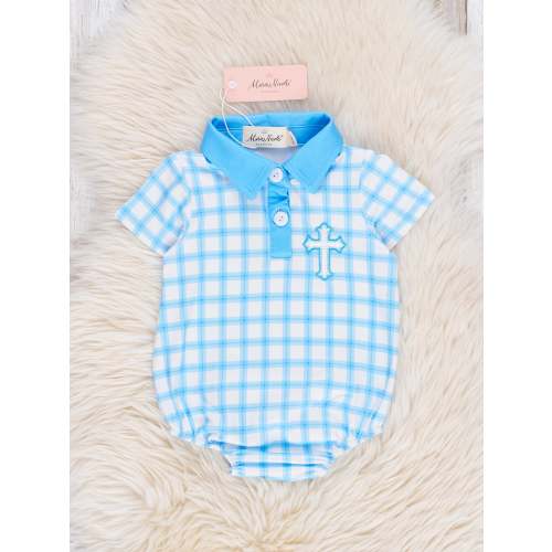 Blue Plaid Embroidered Cross Polo Bubble