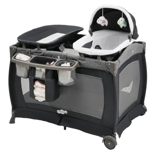 Pamo Babe Playard Portable Playard Foldable Playpen for Baby and Toddler Portable Crib Mattress Diaper Changer for Newborn (Grey)