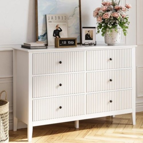 SUNVIVI Morden Vertical Stripes Dresser, Painted Wide Chest of Drawers,Wooden Storage Cabinet for Bedroom Living Room Sideboard