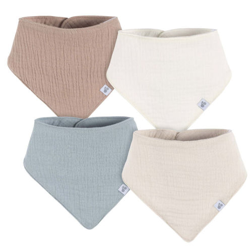 Just Born - 4 Pack Muslin Bandana Bibs - Tan