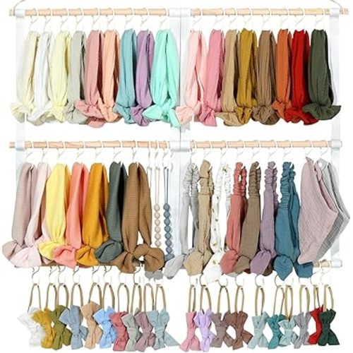 POVETIRE Headband Holder Head Bands Organizer for Girls Hair Bows Hanging Baby Headbands Hair Accessories Organizer Storage Wall Hanging Decor for Newborn Infant Toddlers Kids（White）
