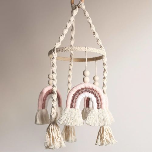 Baby Mobile for Crib - Rainbow Baby Mobile - Crib Mobile for Girls - Boho Crib Mobile - Boho Nursery Decor - Mobile for Bassinet, Pack N Play - Pink