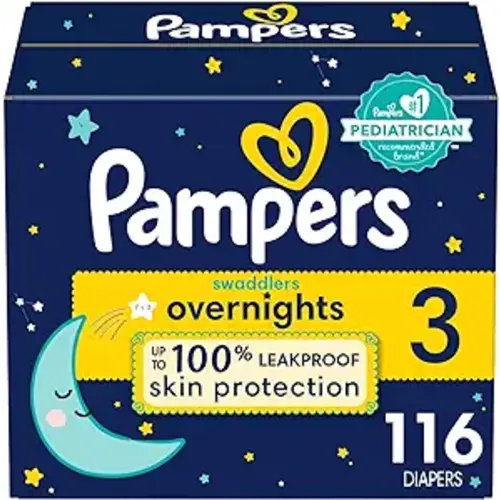 Pampers Swaddlers Overnights Diapers - Size 3, 116 Count, Disposable Baby Diapers, Night Time Skin Protection