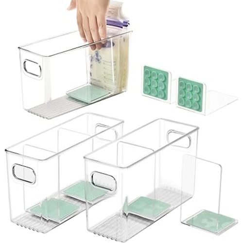 Breastmilk Storage Container with L Shaped Dividers to Flatten Standing Breast Milk Bags in Organizer Bins Save Refrigerator Space | 2 Containers with 4 Removable Separator Boards - Green