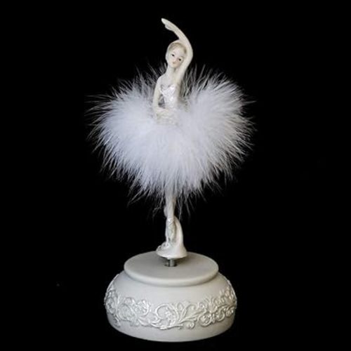 Chagar Feather Skirt Ballerina Rotating Music Box Figrine,White and Pink Manual Control Dancing Girl Musical Box for Girl Kids Gift (White)