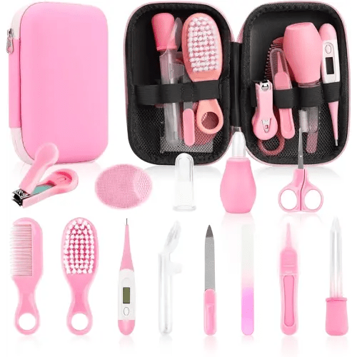 Baby Healthcare and Grooming Kit, 14 in 1 Baby Safety Set Newborn Nursery Health Care Set with Hair Brush Scale Nail Clippers for Baby Girls Boys (14 Kits Pink)