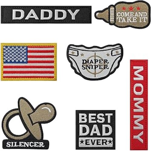 7 Pieces Daddy and Mommy Patches, Hook and Loop Tactical Funny Patch for Hats, Diaper Bags, Lunch Bags