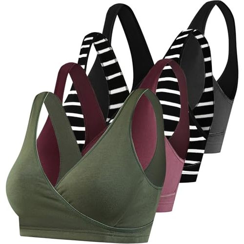 SUIEK 4 Pack Nursing Sleep Bra Maternity Bralette Breastfeeding Comfort Cotton Bras