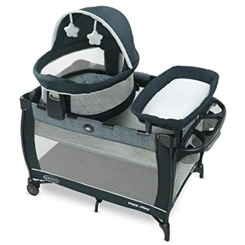 Graco Pack 'n Play Travel Dome LX Playard | Includes Portable Bassinet, Full-Size Infant Bassinet, and Diaper Changer, Leyton