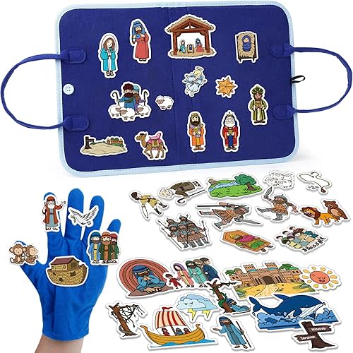 Aizweb Felt Board Bible Stories Set, Flannel Board Stories for Preschool Learning Activities,Bible Toys for Kids, Noah's Ark, David and Goliath, Jonah and The Whale, Jesus Nativity Set,Christian Toys