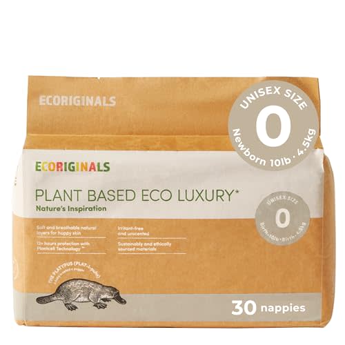 Ecoriginals - Newborn Diapers - Baby Diapers with 100% Plant-Based Layers, Disposable & Hypoallergenic Baby Essentials for Newborns - Secure Fit Size 0, 0-10 lbs, 1 Pack - 30 Count.