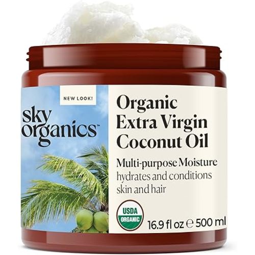 Sky Organics Organic Extra Virgin Coconut Oil for Hair & Skin, 100% Pure & Cold Pressed USDA Certified Organic to Moisturize, Soften & Nourish, 16.9 fl. Oz