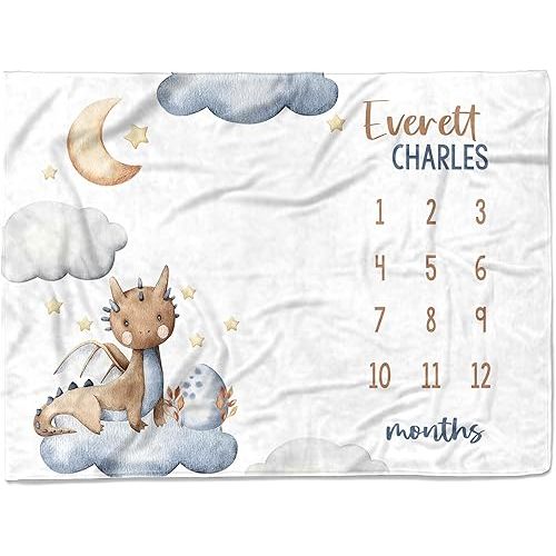 Personalized Dragon Baby Milestone Blanket Boys - Custom Sport Monthly Blankets with Name for Boy and Girl - Customized Shower Gifts - Soft Plush Fleece